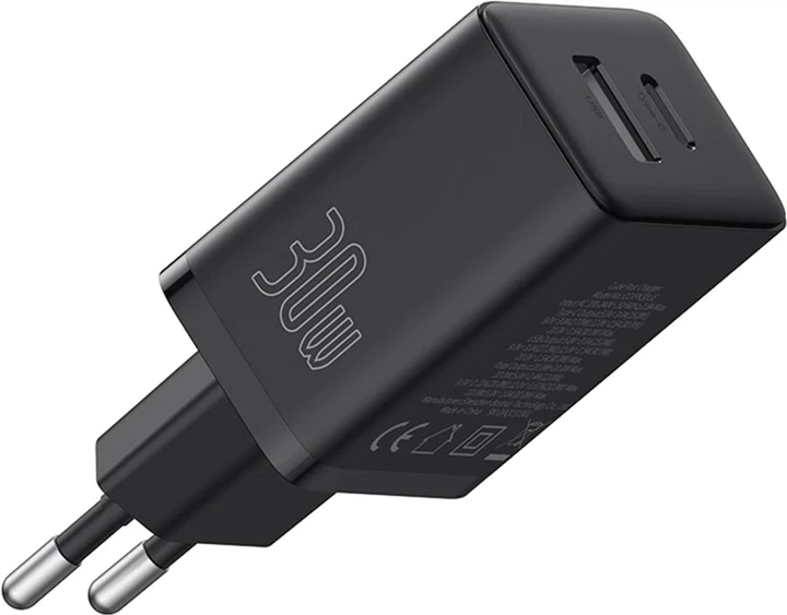 Ładowarka sieciowa Baseus Cube Fast Charger Type-C+USB 30W Cluster Black EU (P10111404113-00) - obraz 2