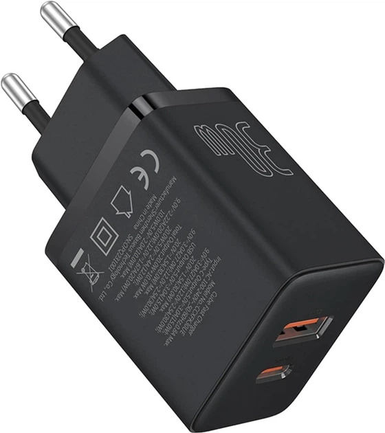 Ładowarka sieciowa Baseus Cube Fast Charger Type-C+USB 30W Cluster Black EU (P10111404113-00) - obraz 3