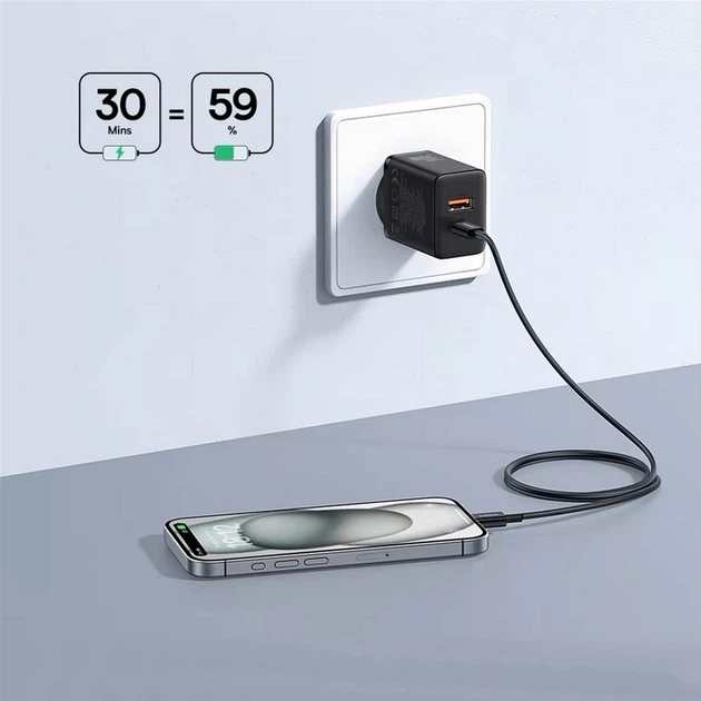 Ładowarka sieciowa Baseus Cube Fast Charger Type-C+USB 30W Cluster Black EU (P10111404113-00) - obraz 11