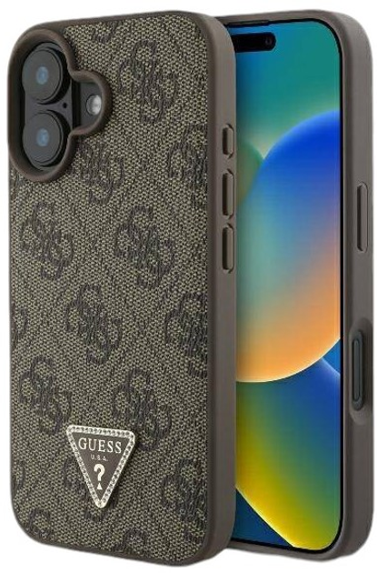 Панель Guess Hardcase Leather 4G Triangle Strass для Apple iPhone 16 Plus Brown (GUHCP16MP4TDPW) - зображення 1