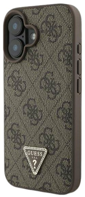 Etui Guess Hardcase Leather 4G Triangle Strass do Apple iPhone 16 Plus Brown (GUHCP16MP4TDPW) - obraz 2