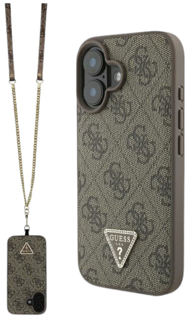 Панель Guess Hardcase Leather Metal Logo Strass Crossbody для Apple iPhone 16 Brown (GUHCP16SP4TDSCPW) - зображення 1