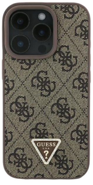 Etui Guess Hardcase Leather 4G Triangle Strass do Apple iPhone 16 Pro Max Brown (GUHCP16XP4TDPW) - obraz 2