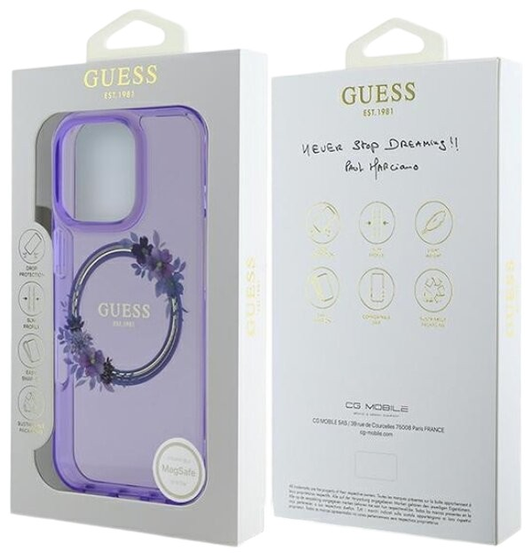 Etui Guess Hardcase IML Flowers Wreath MagSafe do Apple iPhone 16 Pro Purple (GUHMP16LHFWFCU) - obraz 8