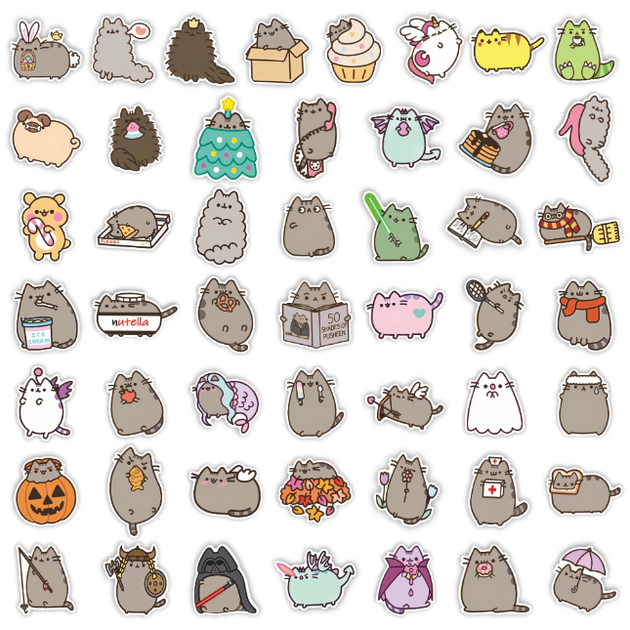 Набір наклейок кіт Пушин Pusheen 50 штук стікербомбінг для телефону, ноутбука, планшета, скейтборду, самокату, велосипеда. (II) 33019 - Фото 2 Набір наклейок кіт Пушин Pusheen 50 штук стікербомбінг для телефону, ноутбука, планшета, скейтборду, самокату, велосипеда. (II) 33019 - зображення 2