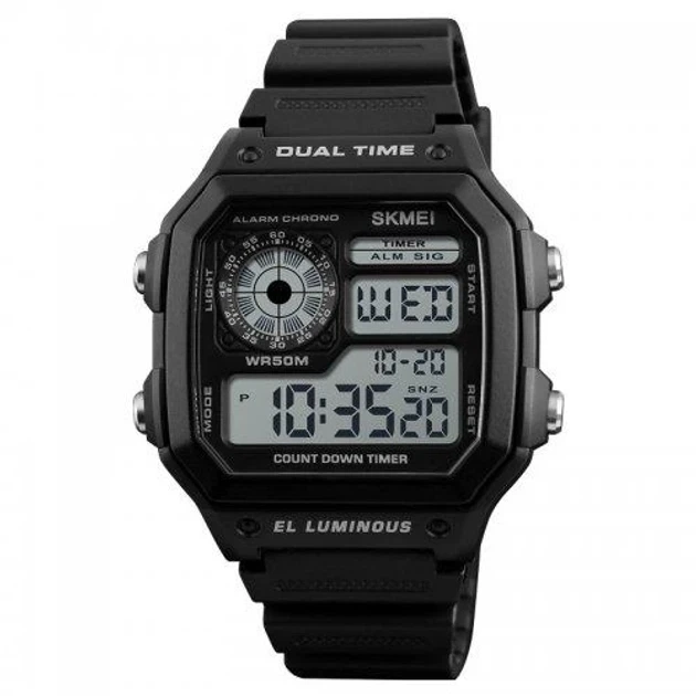 Наручний чоловічий годинник Skmei 1299BK Dual Time Black (7_01128) - зображення 2