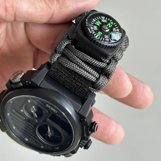 Наручний годинник для виживання Skmei Paracord 2202BK з компасом та огнивом Black (7_01112) - зображення 4