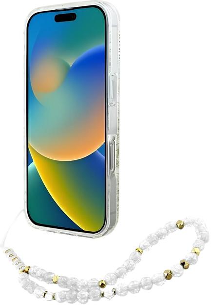Etui Guess Hardcase IML Flowers Allover Electro With Pearl Strap MagSafe do Apple iPhone 16 Pro Max White (GUHMP16XHCPOFPH) - obraz 3