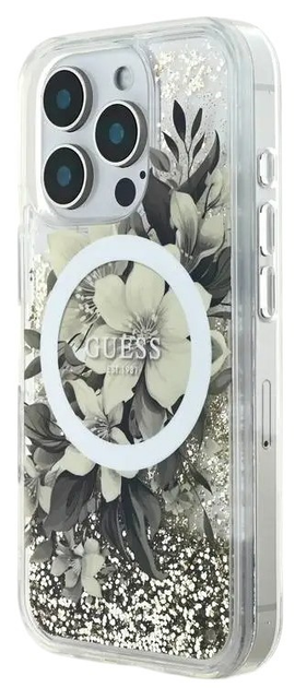 Панель Guess Hardcase Liquid Glitter Flower MagSafe для Apple iPhone 16 Pro Max Beige (GUHMP16XLFMWTE) - зображення 2