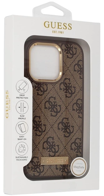 Etui Guess Hardcase 4G Logo Plate MagSafe MagSafe do Apple iPhone 16 Pro Brown (GUHMP16LU4GPRW) - obraz 8