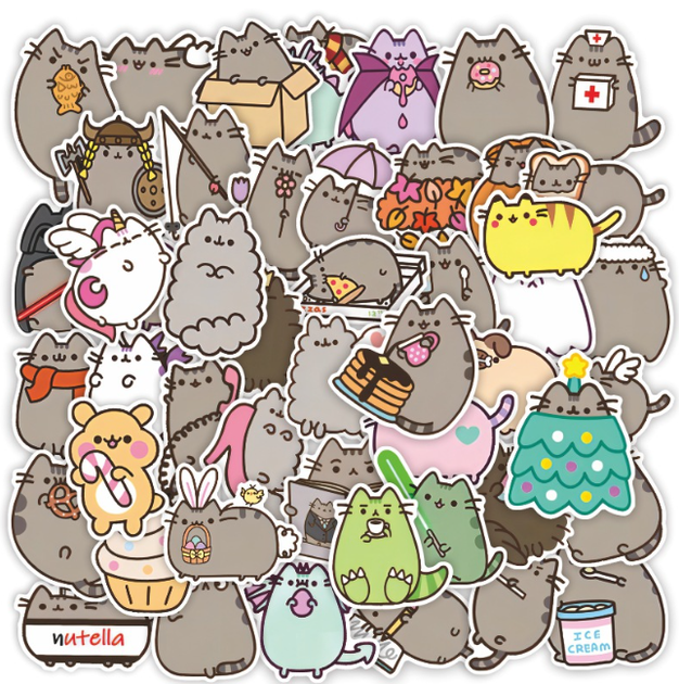 Набор наклеек кот Пушин Pusheen 50 штук стикербомбингдля телефона ...