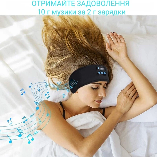 Бездротові Bluetooth навушники-пов'язка на голову для сну, спорту. Чорна - изображение 4