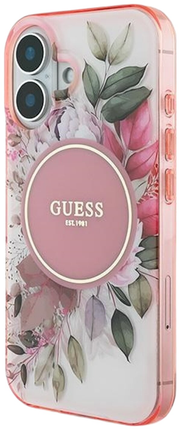 Etui Guess Hardcase IML Flower & Tonal Circle MagSafe do Apple iPhone 16 Plus Pink (GUHMP16MHFWBDCEP) - obraz 2