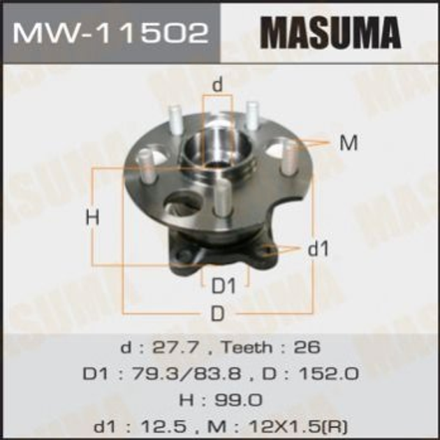 Подшипник ступицы MASUMA MW11502 Lexus RX 4241048041, 424100E020, 424100E021 - изображение 1