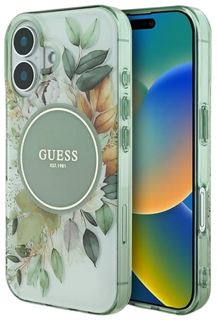 Панель Guess Hardcase IML Flower & Tonal Circle MagSafe для Apple iPhone 16 Green (GUHMP16SHFWBDCEN) - зображення 1