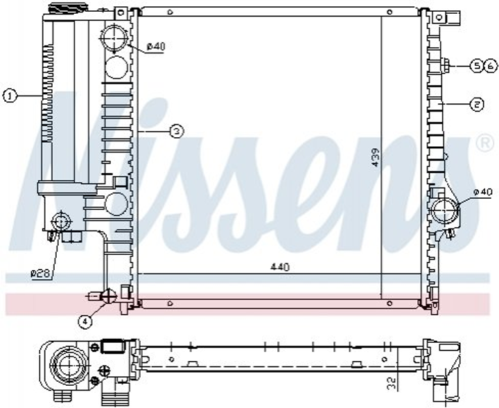 Радіатор охолодження двигуна NISSENS 60623 BMW 3 Series 1247145, 1469176, 1723990 - зображення 1