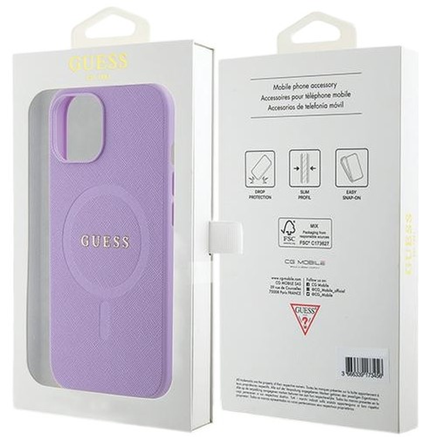 Etui Guess Hardcase Saffiano MagSafe do Apple iPhone 16 Purple (GUHMP16SPSAHMCU) - obraz 1