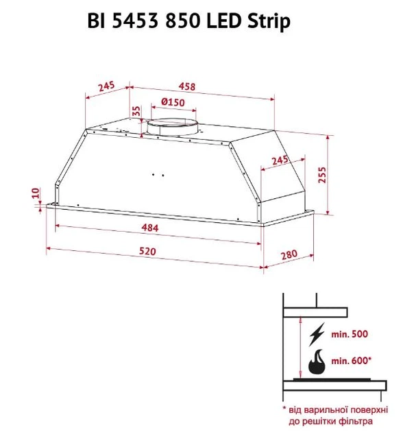 Витяжка вбудована Perfelli BI 5453 I 850 LED Strip - зображення 12