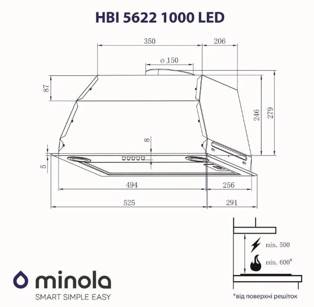Витяжка вбудована Minola HBI 5622 BLF 1000 LED - изображение 8