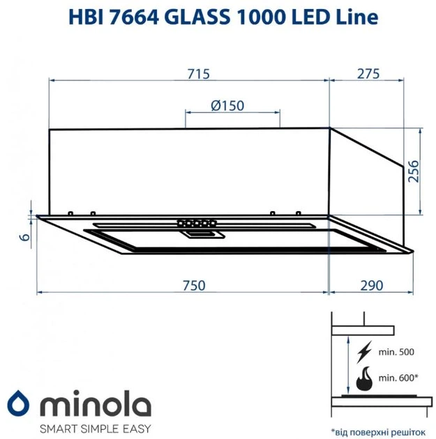 Витяжка вбудована Minola HBI 7664 WH GLASS 1000 LED Line - Фото 11 Витяжка вбудована Minola HBI 7664 WH GLASS 1000 LED Line - изображение 11