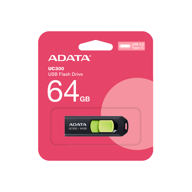 Флеш-накопичувач Adata USB 3.2 Gen1 UC300 Type-C 64Gb Black/Green (ACHO-UC300-64G-RBK/GN) - изображение 2