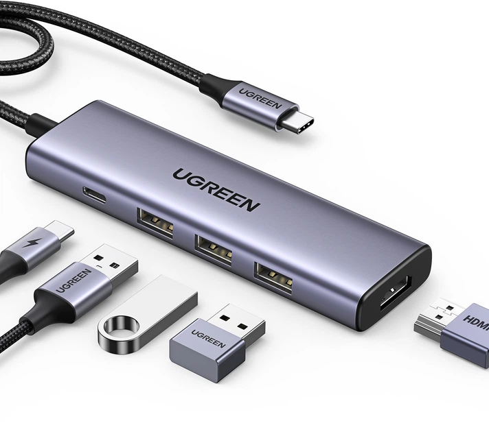 Hub USB Ugreen USB-C to HDMI + 3 x USB 3.0 + PD Power Port Space Grey (UGR-15596) - obraz 2