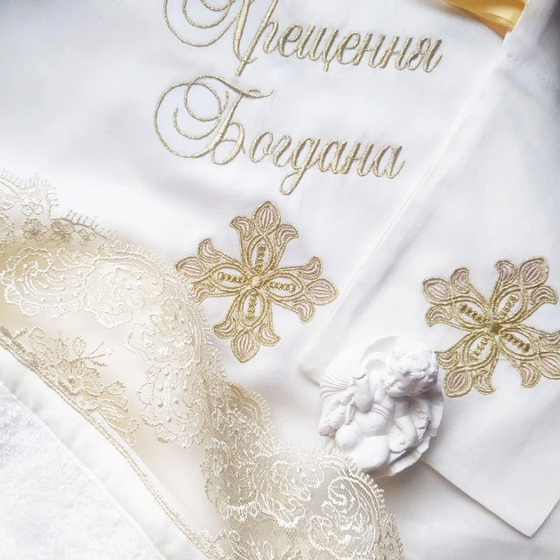 Именной набор для крещения Дева Мария + махровая крыжма, мешочки для локона и хранения 100х100 см белый (022) - изображение 7