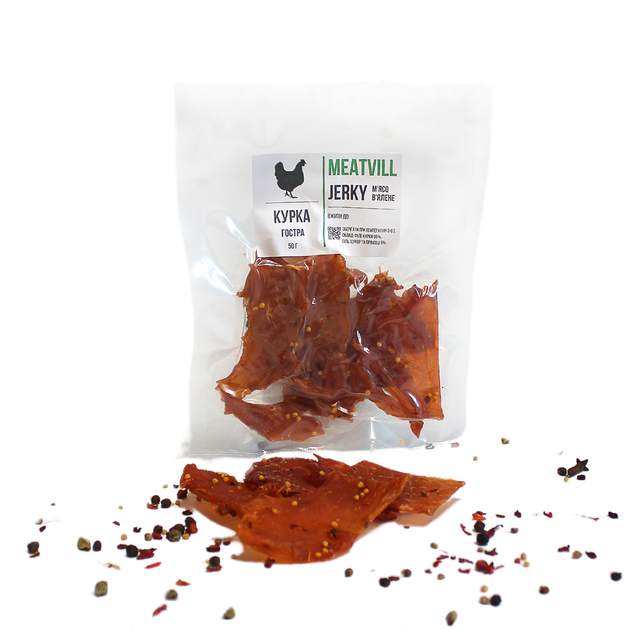 Джерки Meatvill курица острая вакуум 50г - Фото 1 Джерки Meatvill курица острая вакуум 50г - изображение 1
