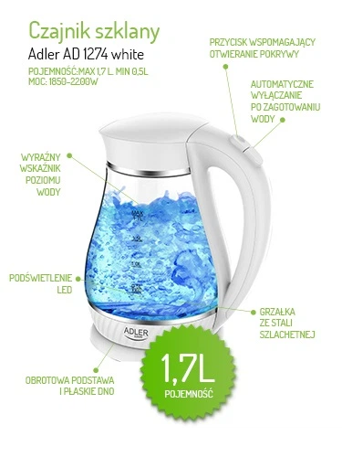 Чайник Adler AD 1274 1.7L white - изображение 5