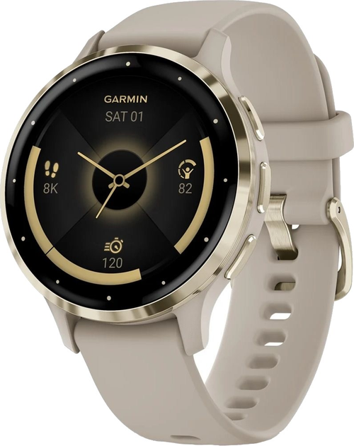 Smartwatch Garmin Venu 3S Soft Gold Stainless Steel Bezel with French Gray Case and Silicone Band (010-02785-02) - obraz 1