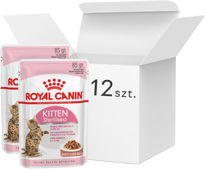 Opakowania mokrej karmy dla sterylizowanych kociąt Royal Canin Kitten Sterilized - saszetki 12 x 85 g (9003579007167) - obraz 1