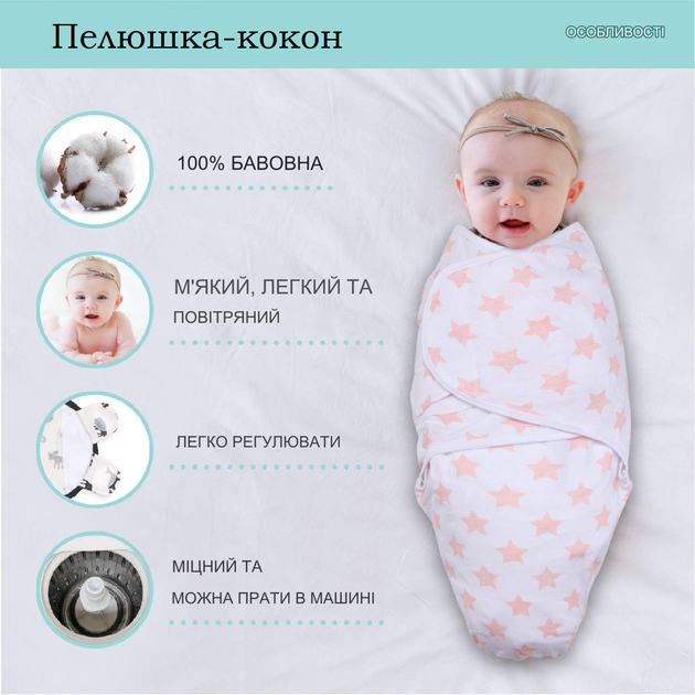 Пеленка-кокон на липучках для новорожденного, конверт для пеленания из хлопка, Динозаврики, 0-6 месяцев - Фото 4 Пеленка-кокон на липучках для новорожденного, конверт для пеленания из хлопка, Динозаврики, 0-6 месяцев - изображение 4