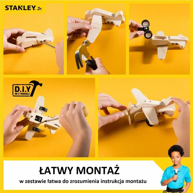 Zestaw konstrukcyjny drewniany Stanley Jr Samolot z napędem 24 elementy (7290014259966) - obraz 7