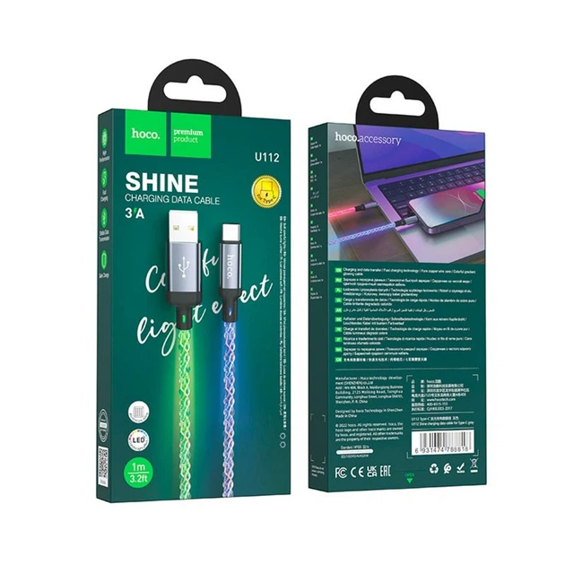 Кабель HOCO U112 Shine charging data cable USB to Type-C 1m 3A Grey (6931474788818) - изображение 8
