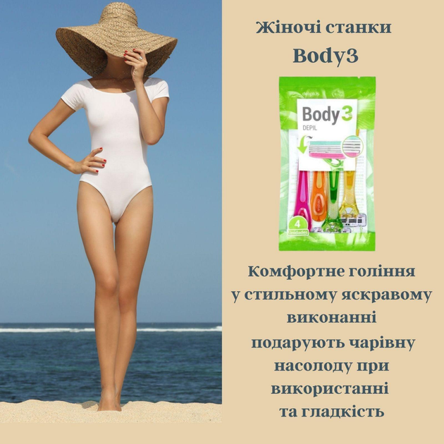 Жіночі станки для гоління Deliplus з 3 лезами та пом'якшуючими смужками 4 шт. у наборі Deliplus Depil Body 3 - зображення 4