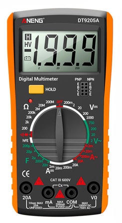 Мультиметр Aneng DT9205A вимірювання: V, A, R, C, T, функція hFE (YT32069) - зображення 2