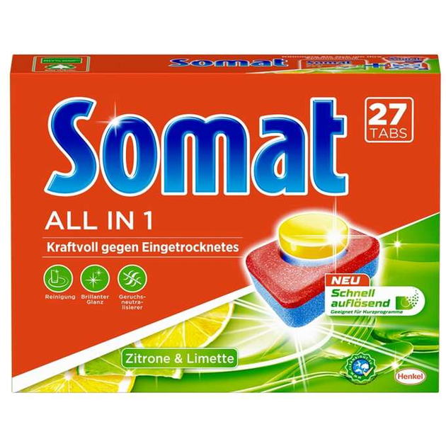 Таблетки для посудомийної машини Somat All in 1 27 шт (4015100340068 / 4015000967358) - зображення 1