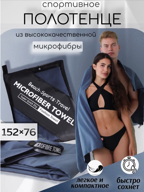Полотенце спортивное из микрофибры YAR-sport 76x152 см для спорта и туризма с чехлом Синее - изображение 2