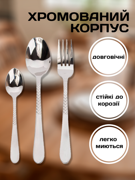 Набір столових приборів на 12 персон 36 предметів із нержавіючої сталі SmartUs SET CD-03 набір ложок та вилок хром з рифленням для сервірування столу - Фото 2 Набір столових приборів на 12 персон 36 предметів із нержавіючої сталі SmartUs SET CD-03 набір ложок та вилок хром з рифленням для сервірування столу - зображення 2