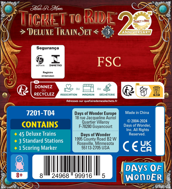 Додаток до настільної гри Days of Wonder Ticket to Ride: 20. Річниця Ексклюзивний набір потягів Червоний (0824968999165) - зображення 17