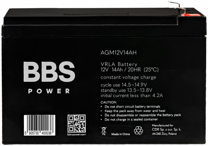 Akumulator BBS Power AGM12V14AH AGM VRLA 12 V 14 Ah - obraz 2