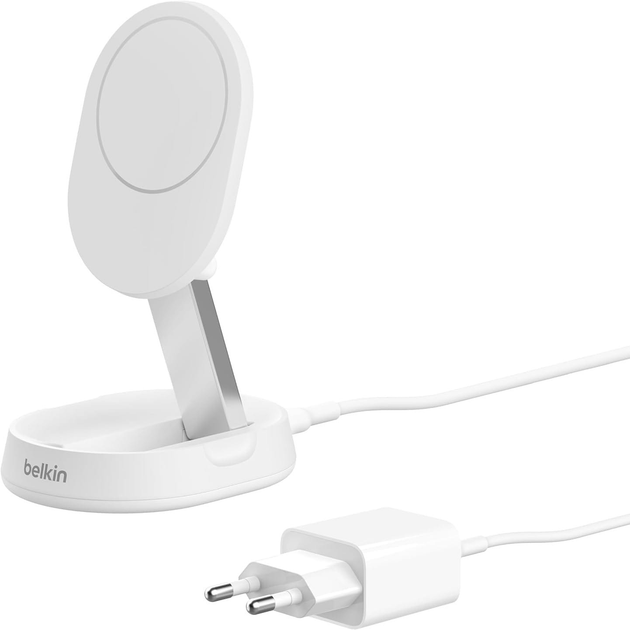 Бездротова зарядка Belkin BoostCharge Pro Convertible Magnetic Wireless Charging Stand with Qi2 15W + 20W USB-C Power Supply White (745883868445) - зображення 1