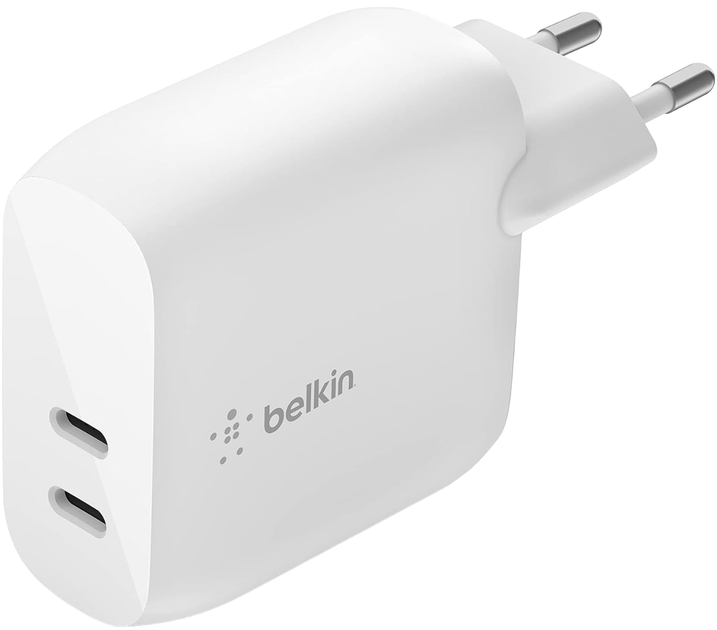 Мережевий зарядний пристрій Belkin Boost Wall Dual 2 x 20 Вт USB-C PD 3.0 40 Вт White (745883825455) - зображення 1