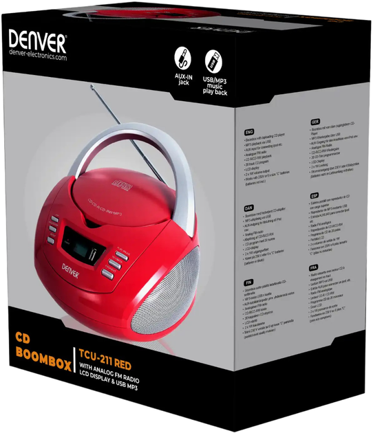 Odbiornik radiowy Denver TCU-211 Red (5706751041648) - obraz 2