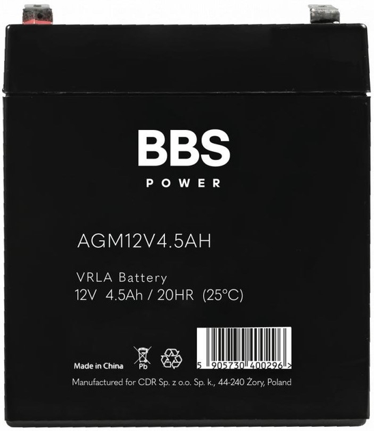 Акумулятор BBS Power AGM12V4.5AH AGM VRLA 12 V 4.5 Ah - зображення 2