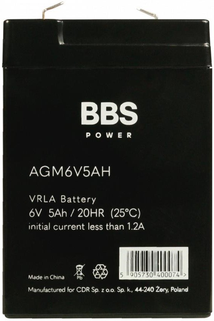 Akumulator BBS Power AGM6V5AH AGM VRLA 6 V 5 Ah - obraz 2