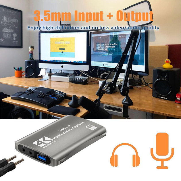 Внешняя карта видеозахвата Gray 4K 60Hz HDMI в USB 3.0 с микрофонным входом и выходом на наушники - изображение 9