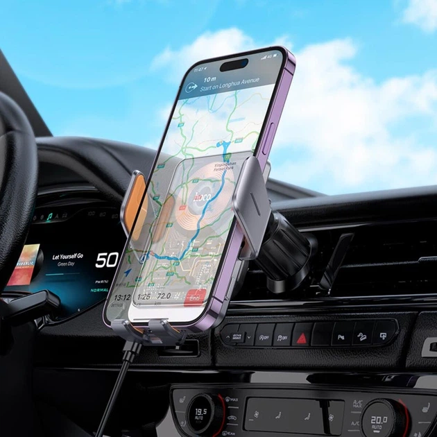 Тримач для телефона автотримач із бездротовою зарядкою HOCO HW7 Transparent Discovery Edition wireless fast charging car holder air outlet Metal Grey (6942007608145) - зображення 8