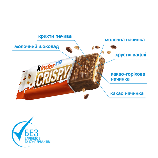 Упаковка шоколадных батончиков Kinder Crispy 34 г х 14 шт (8000500434130) - Фото 3 Упаковка шоколадных батончиков Kinder Crispy 34 г х 14 шт (8000500434130) - изображение 3