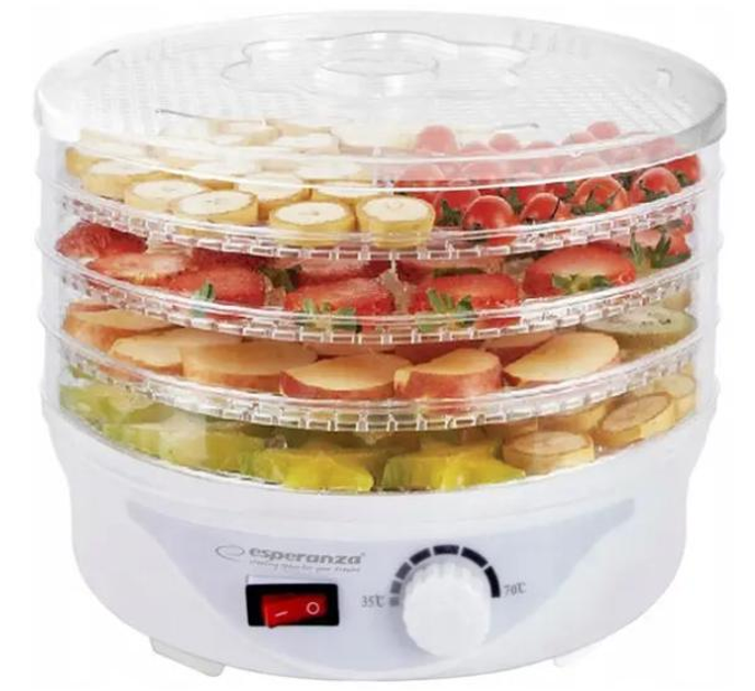 Сушилка для овощей и фруктов Esperanza EKD003 Delicatesse, белая, 250W, 4 лотка, 8 программ, 24см, дегидратор - изображение 3